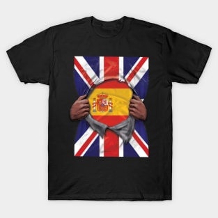 Spain Flag Great Britain Flag Ripped - Gift for Spanish From Spain T-Shirt